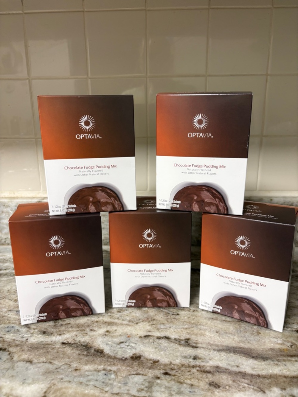 Lot of 5 OPTAVIA Chocolate Fudge Pudding Mix - Rich Brown